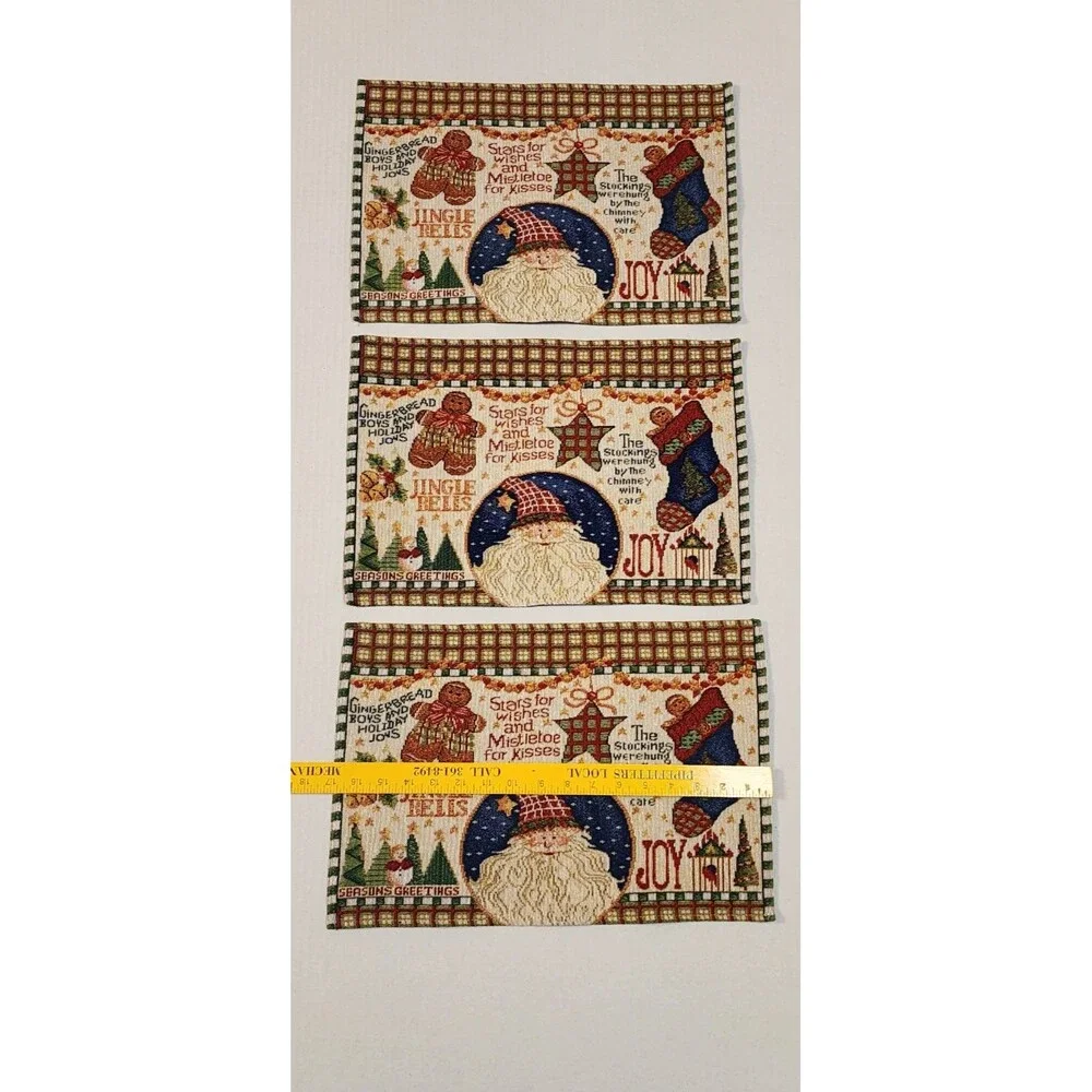 Set Of 3 Tapestry Woven Christmas Placemats Gingerbread Man Santa